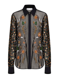 Dries Van Noten Women Black Chiffon Chowy Embroidered Shirt