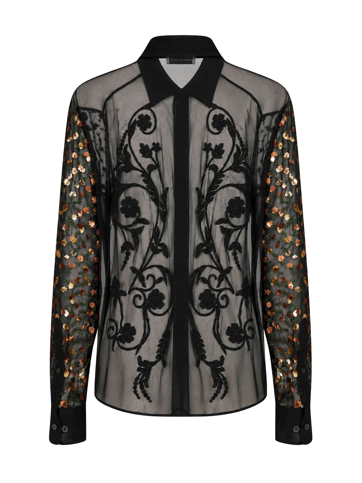 Dries Van Noten Women Black Chiffon Chowy Embroidered Shirt