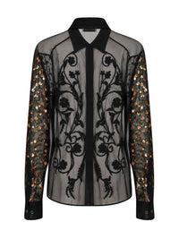 Dries Van Noten Women Black Chiffon Chowy Embroidered Shirt