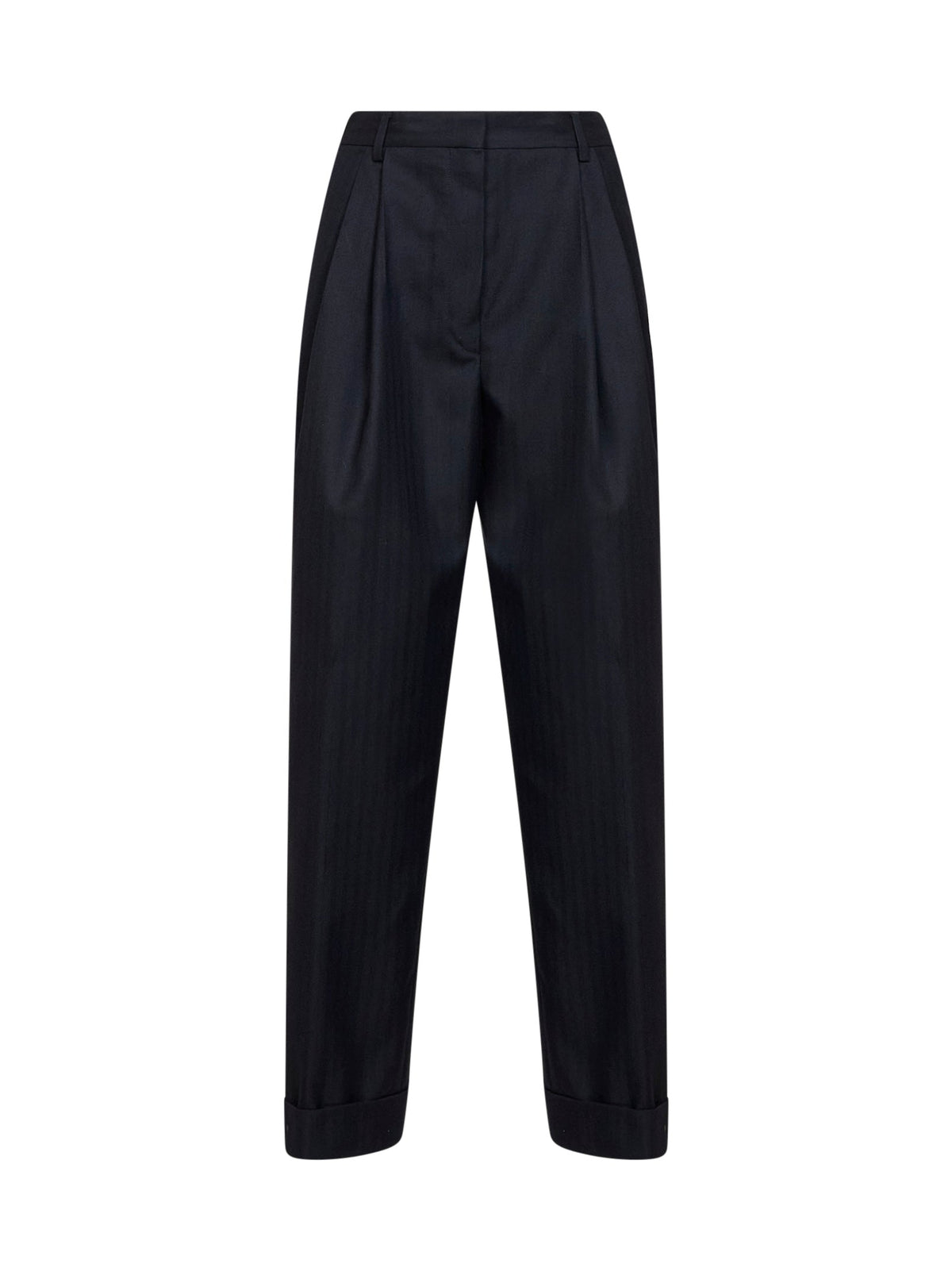 Dries Van Noten Women Navy Blue Chevron Wool Pantan Double-Pleated Trousers