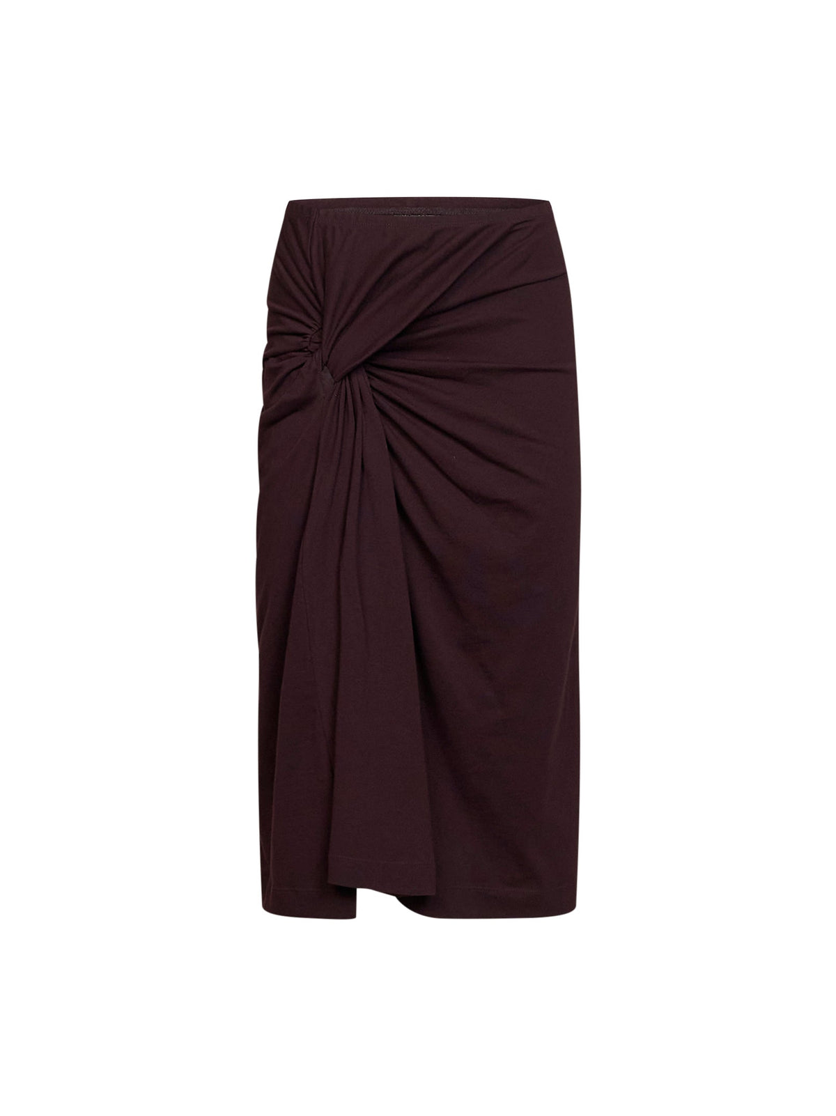 Dries Van Noten Women Burgundy Cotton Jersey Hemellana Twisted Midi Skirt