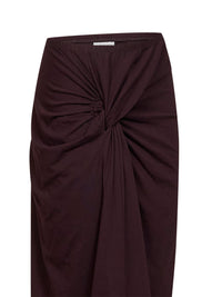 Dries Van Noten Women Burgundy Cotton Jersey Hemellana Twisted Midi Skirt