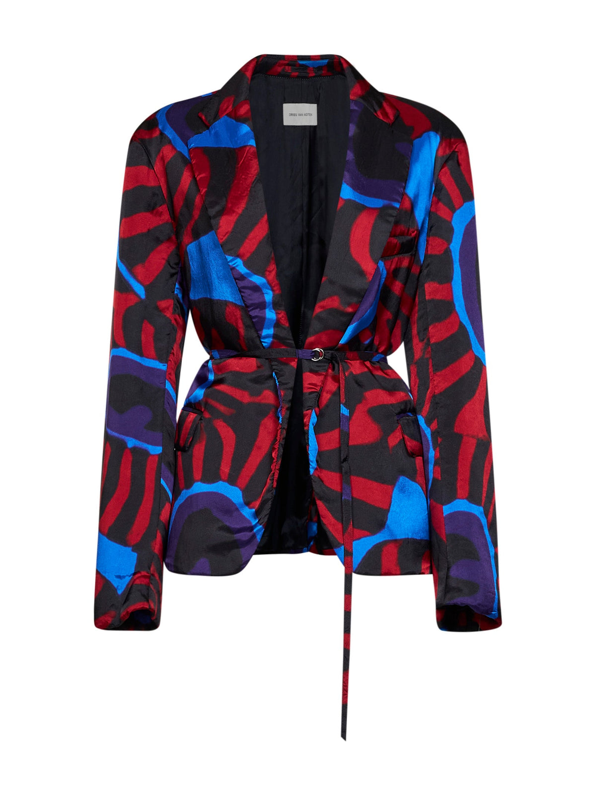 Dries Van Noten Women Red Marbled Clay-Print Twill Blursy Belted Blazer