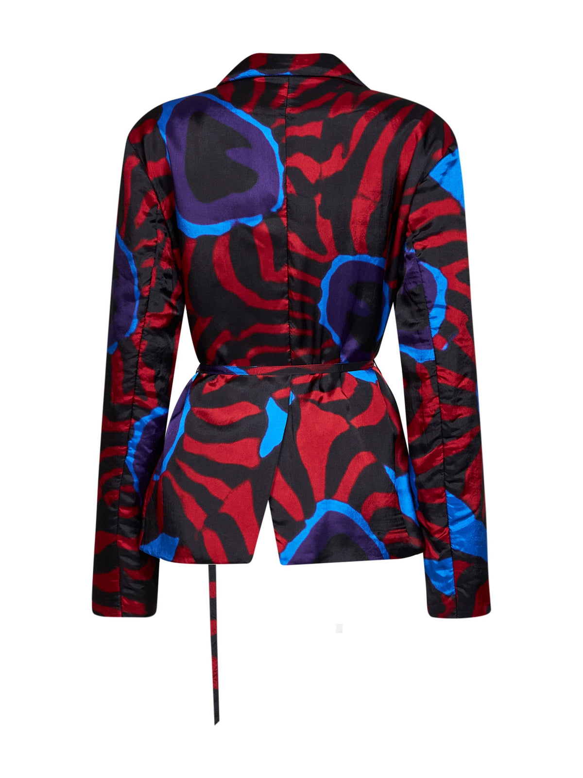 Dries Van Noten Women Red Marbled Clay-Print Twill Blursy Belted Blazer