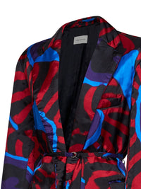 Dries Van Noten Women Red Marbled Clay-Print Twill Blursy Belted Blazer