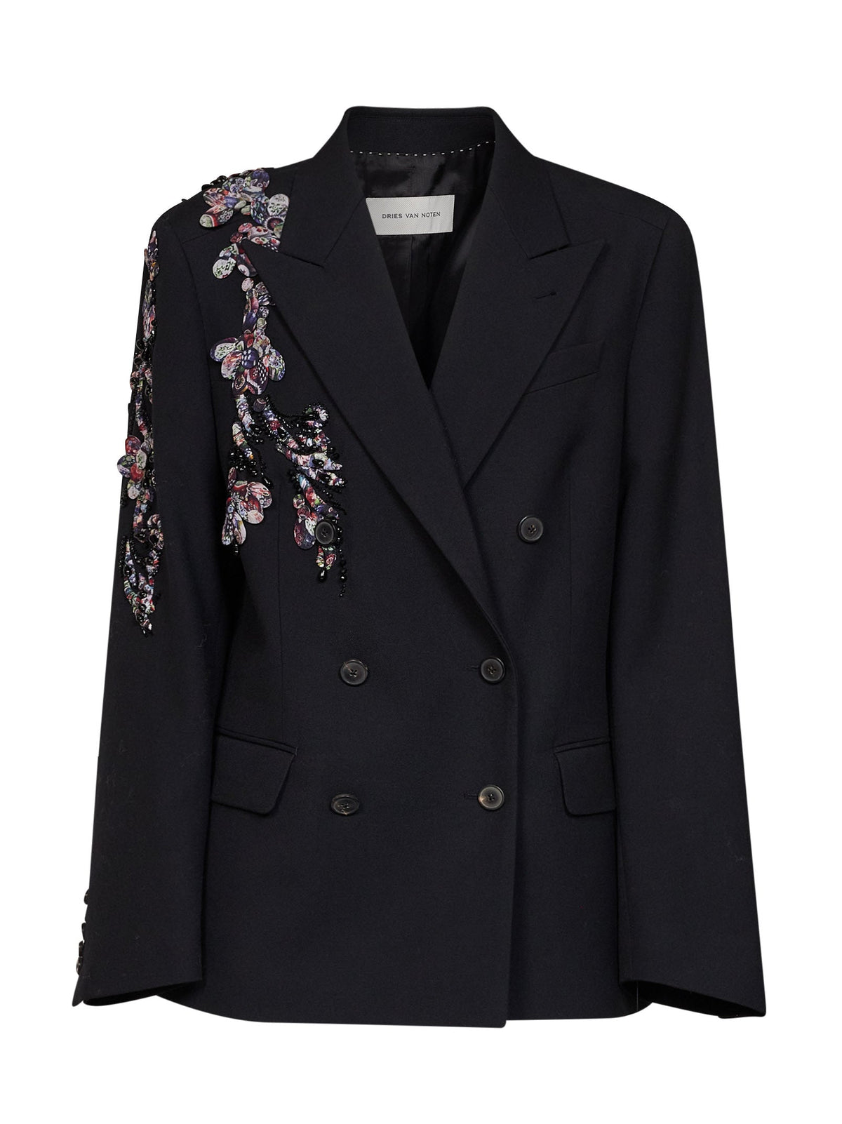 Dries Van Noten Women Black Wool Barrysta Double-Breasted Embroidered Jacket