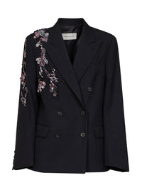 Dries Van Noten Women Black Wool Barrysta Double-Breasted Embroidered Jacket