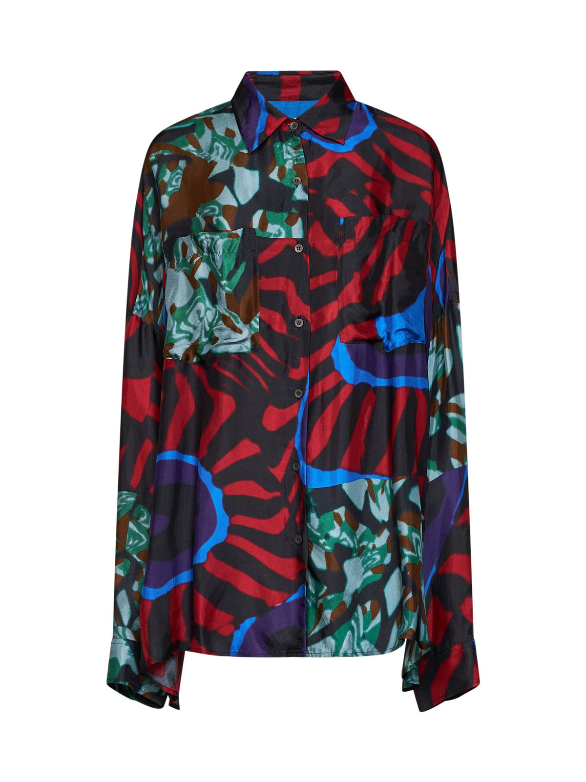 Dries Van Noten Women Red Marbled Clay-Print Fluid Twill Casia Cocoon Shirt
