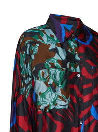 Dries Van Noten Women Red Marbled Clay-Print Fluid Twill Casia Cocoon Shirt