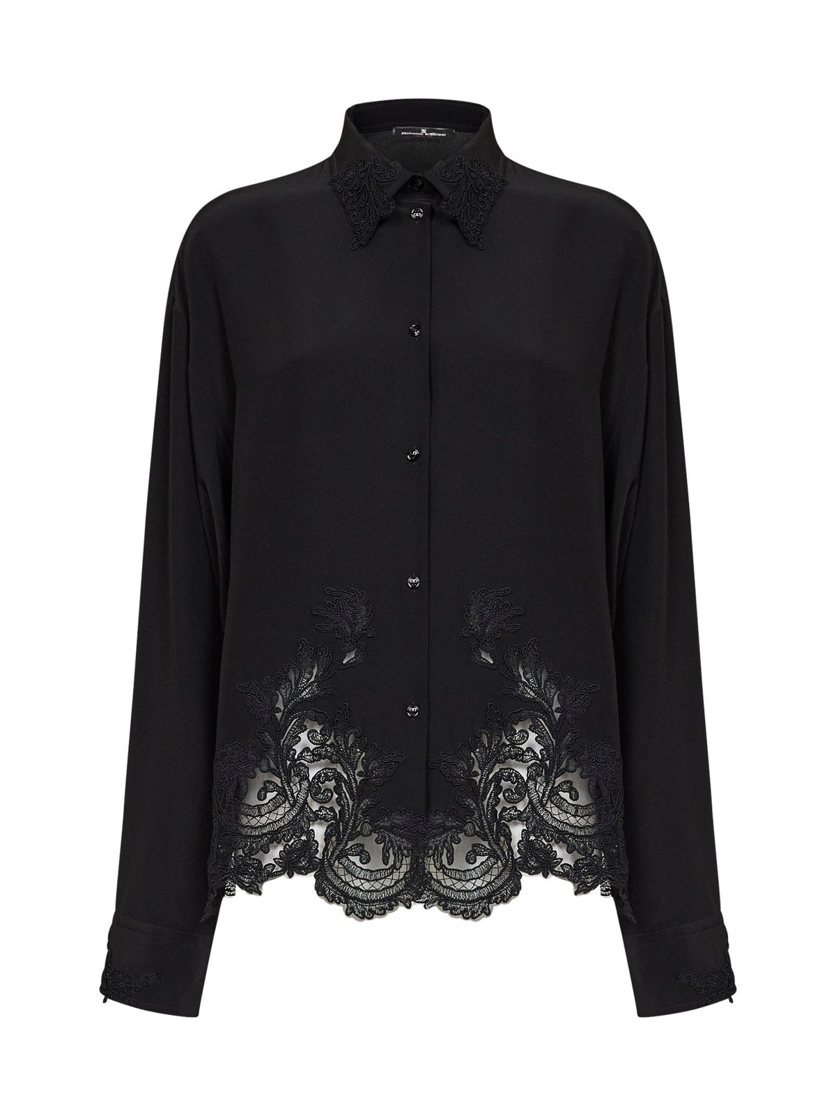 Ermanno Scervino Women Black Silk Crêpe De Chine Shirt With Lace Embroidery