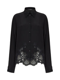 Ermanno Scervino Women Black Silk Crêpe De Chine Shirt With Lace Embroidery