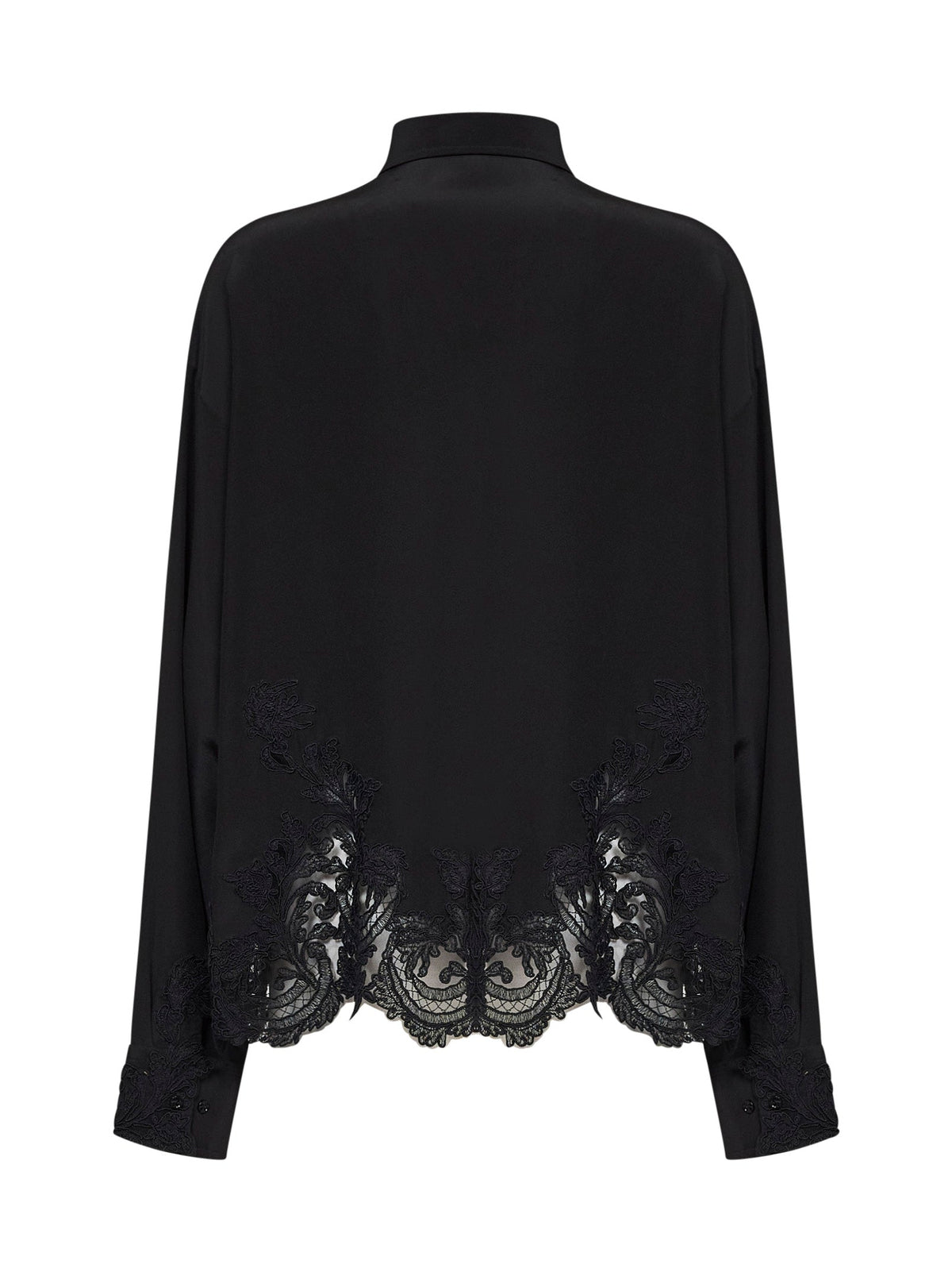 Ermanno Scervino Women Black Silk Crêpe De Chine Shirt With Lace Embroidery