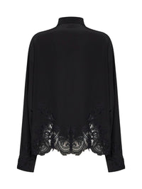 Ermanno Scervino Women Black Silk Crêpe De Chine Shirt With Lace Embroidery