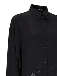 Ermanno Scervino Women Black Silk Crêpe De Chine Shirt With Lace Embroidery
