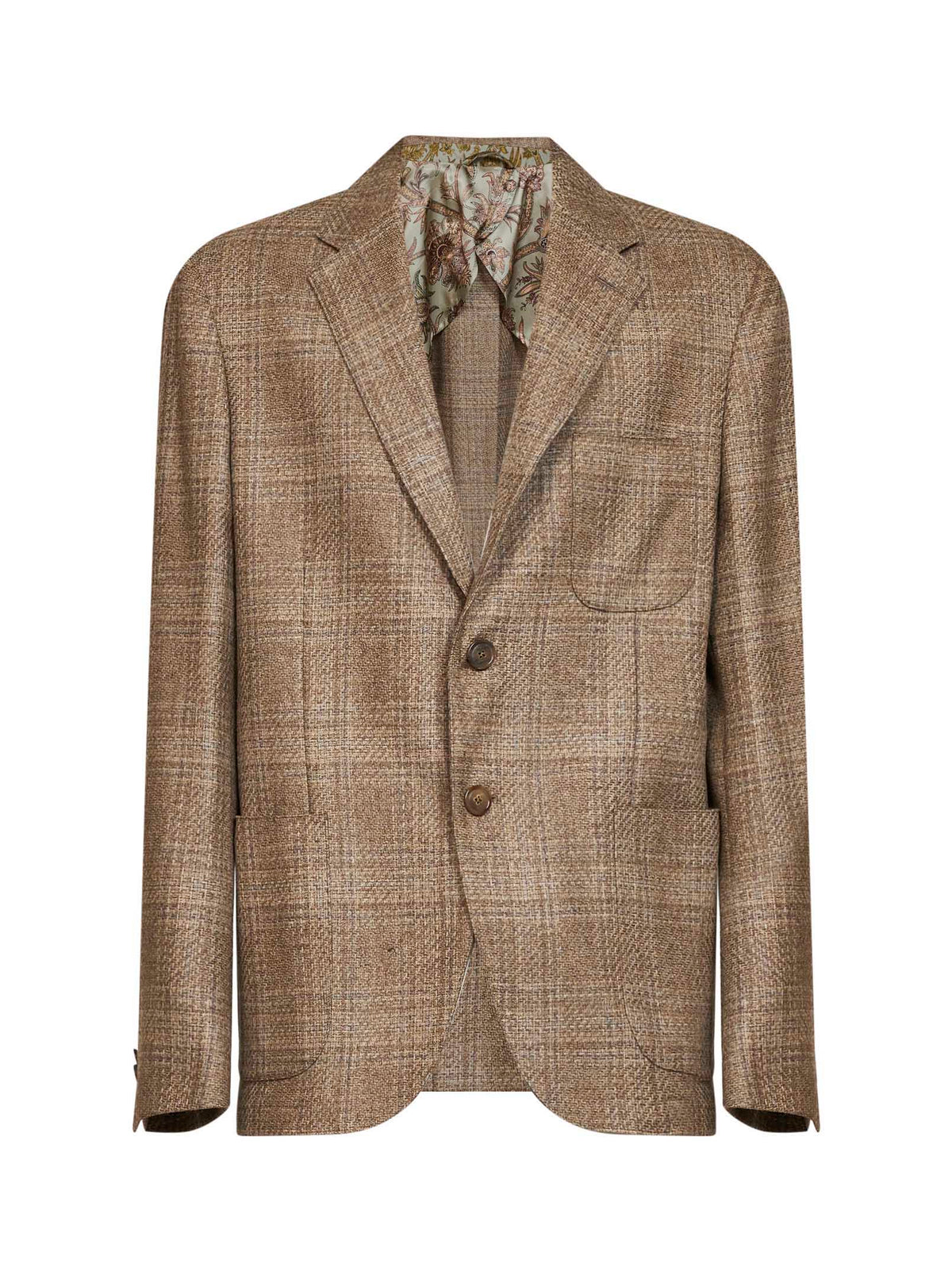 Etro Men Beige Prince Of Wales Wool Single-Breasted Blazer