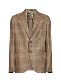 Etro Men Beige Prince Of Wales Wool Single-Breasted Blazer