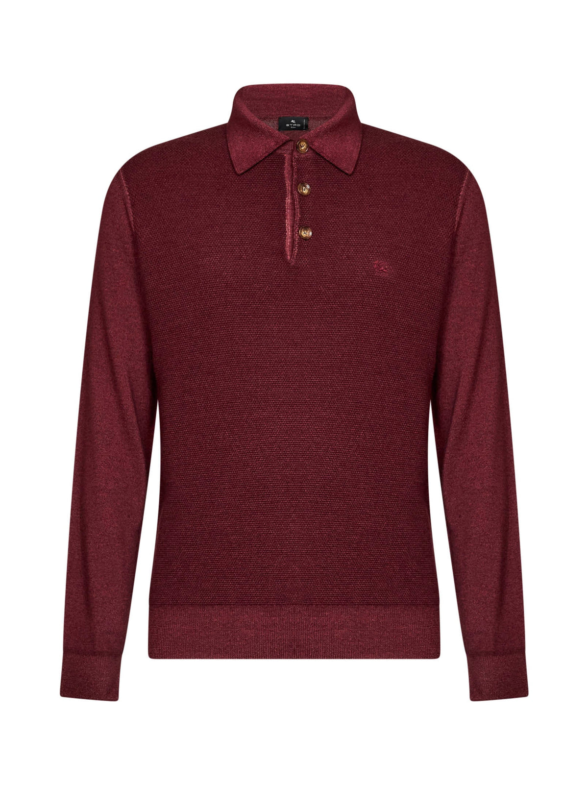 Etro Men Burgundy Two-Tone Wool Knit Logo-Embroidered Polo Shirt