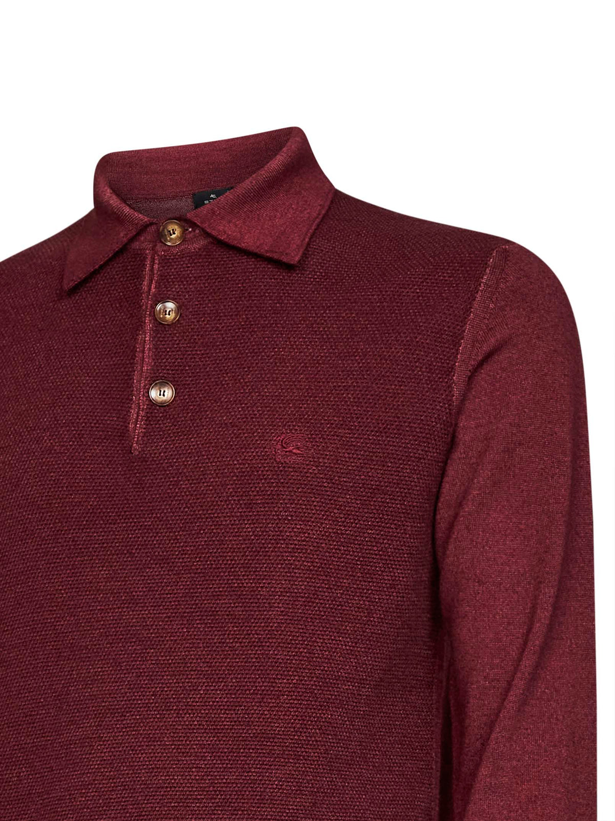 Etro Men Burgundy Two-Tone Wool Knit Logo-Embroidered Polo Shirt