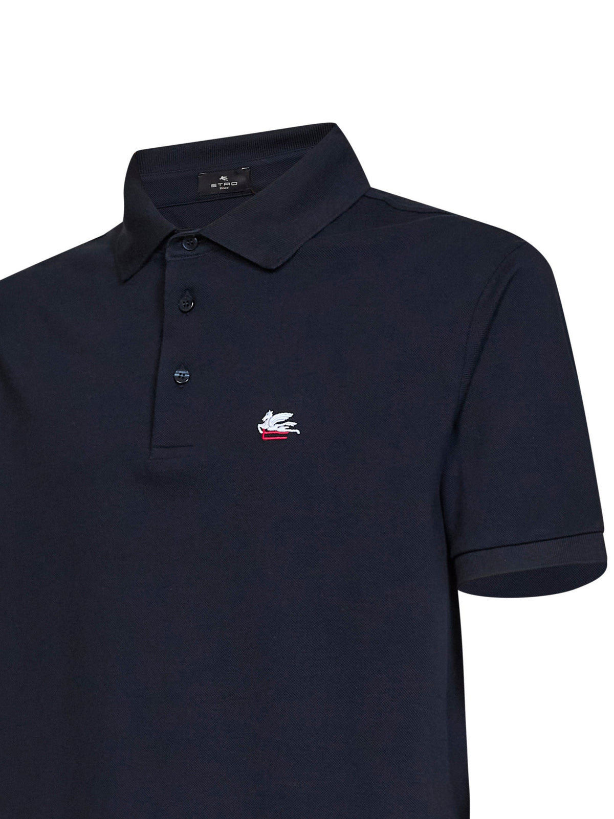 Etro Men Navy Blue Cotton Piqué Pegaso-Embroidered Polo Shirt