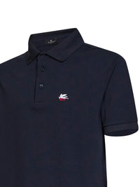 Etro Men Navy Blue Cotton Piqué Pegaso-Embroidered Polo Shirt