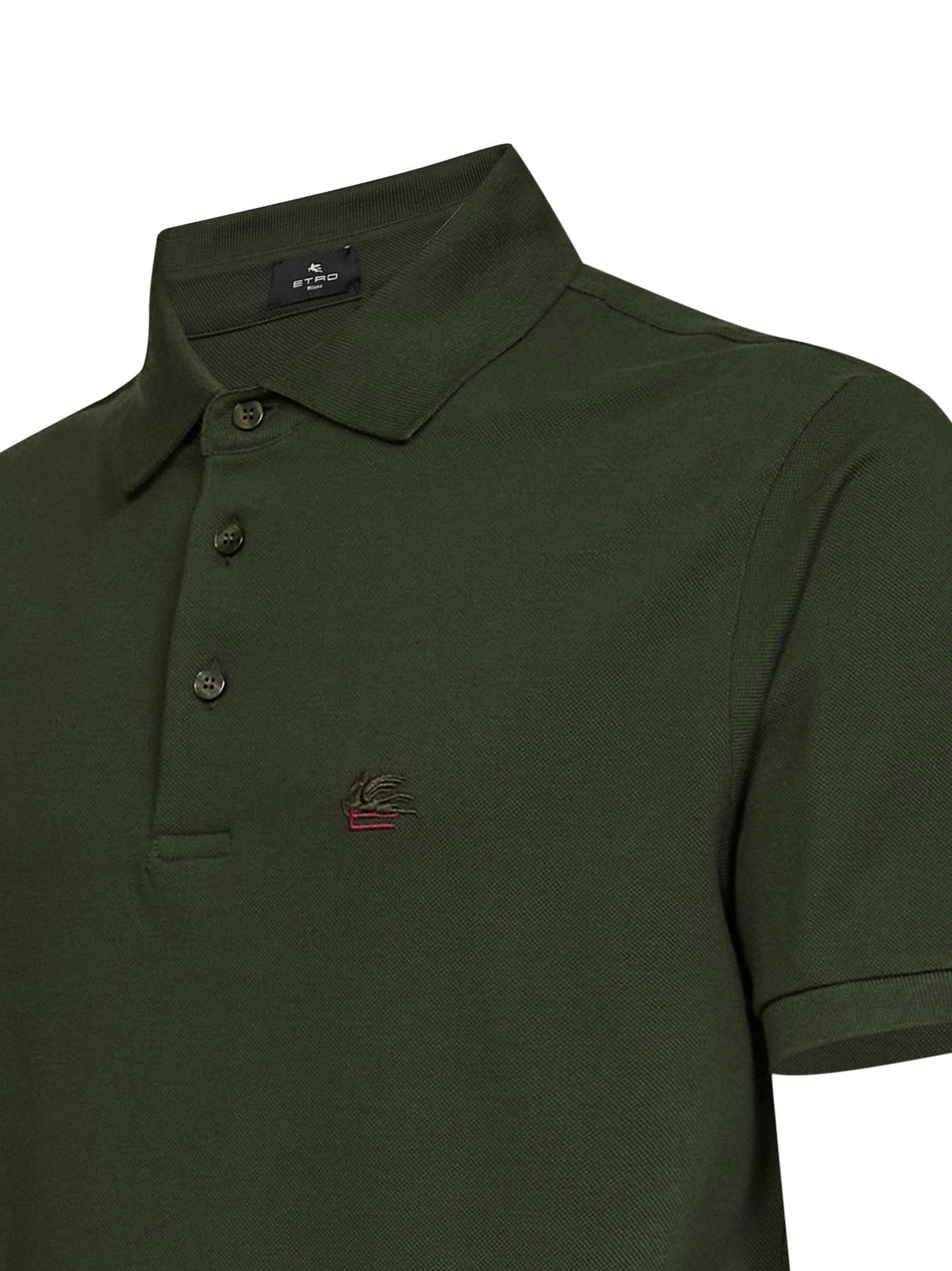Etro Men Olive Green Cotton Piqué Pegaso-Embroidered Polo Shirt