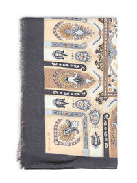 Etro Women Cream Wool And Silk Scarf With Floral Paisley Pattern