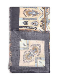Etro Women Cream Wool And Silk Scarf With Floral Paisley Pattern