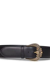Etro Women Black Leather Belt With Paisley Buckle