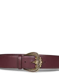 Etro Women Burgundy Leather Belt With Paisley Buckle
