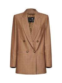 Etro Women Camel Striped Wool Jacquard Double-Breasted Blazer