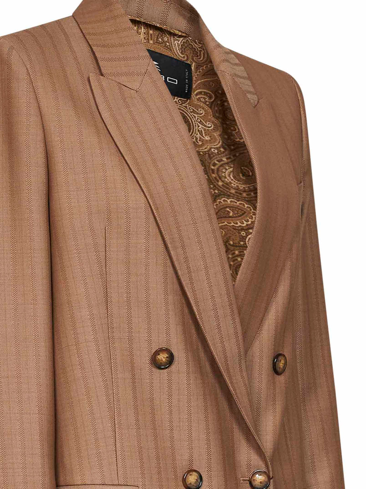 Etro Women Camel Striped Wool Jacquard Double-Breasted Blazer