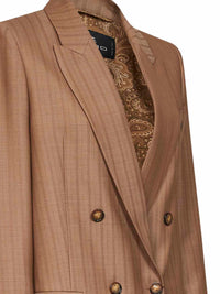 Etro Women Camel Striped Wool Jacquard Double-Breasted Blazer