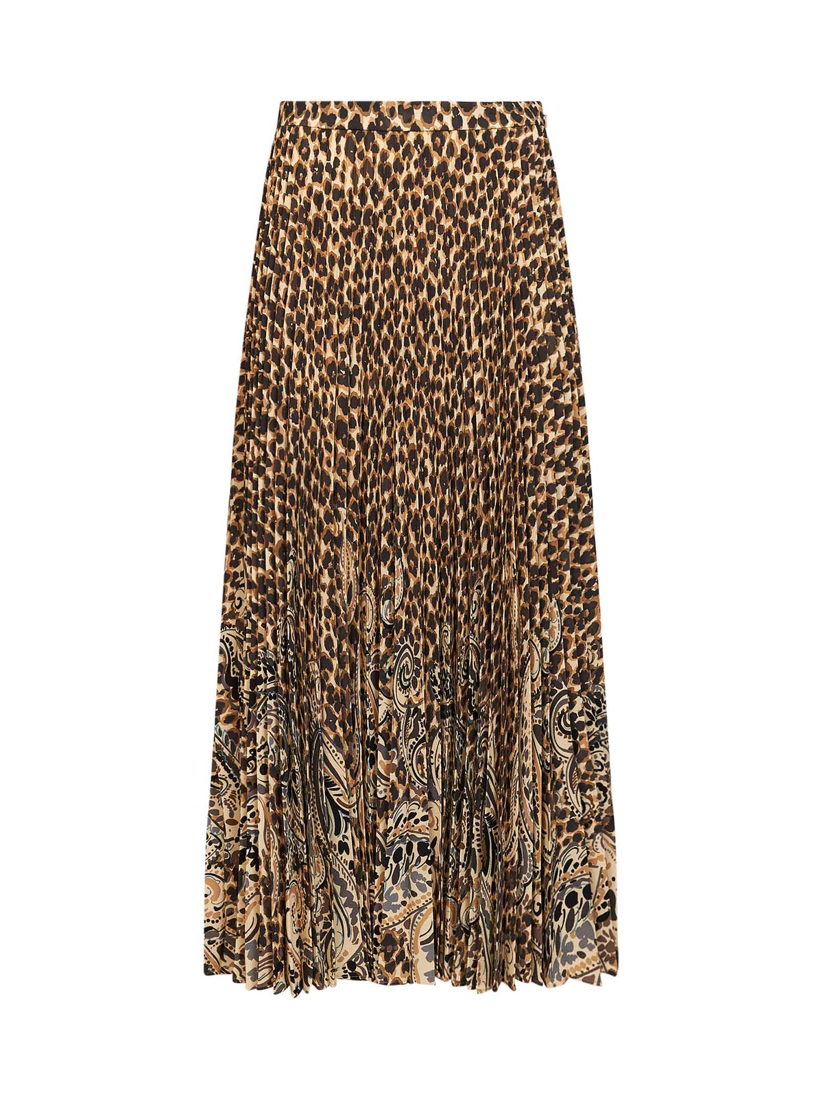 Etro Women Beige Printed Stretch Sablé Long Pleated Skirt
