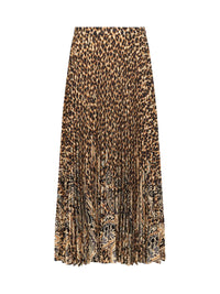 Etro Women Beige Printed Stretch Sablé Long Pleated Skirt