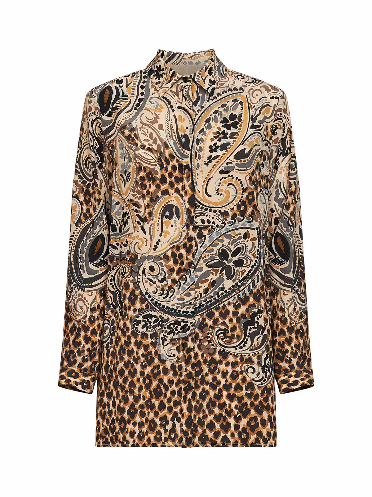 Etro Women Beige Printed Silk Long Shirt