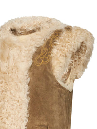 Etro Women Camel Shearling Vest With Peacock Embroidery