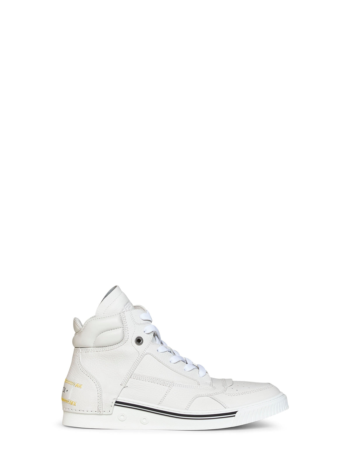 Fendi Men White Leather Fendi Fender High-Top Sneakers