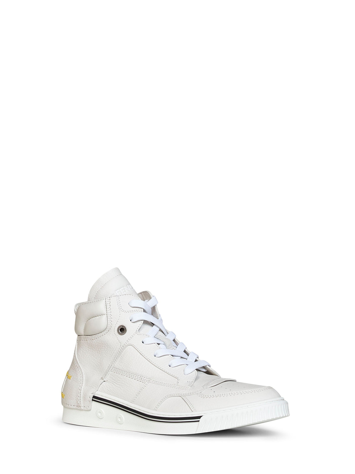 Fendi Men White Leather Fendi Fender High-Top Sneakers