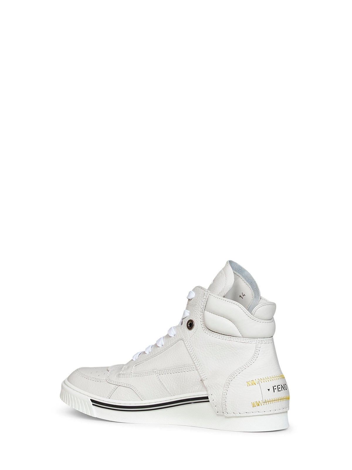 Fendi Men White Leather Fendi Fender High-Top Sneakers