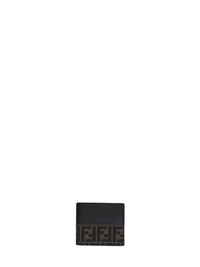 Fendi Men Black And Dark Tobacco Ff Jacquard Bi-Fold Wallet