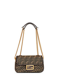 Fendi Women Brown Baguette Chain Midi Crossbody Bag