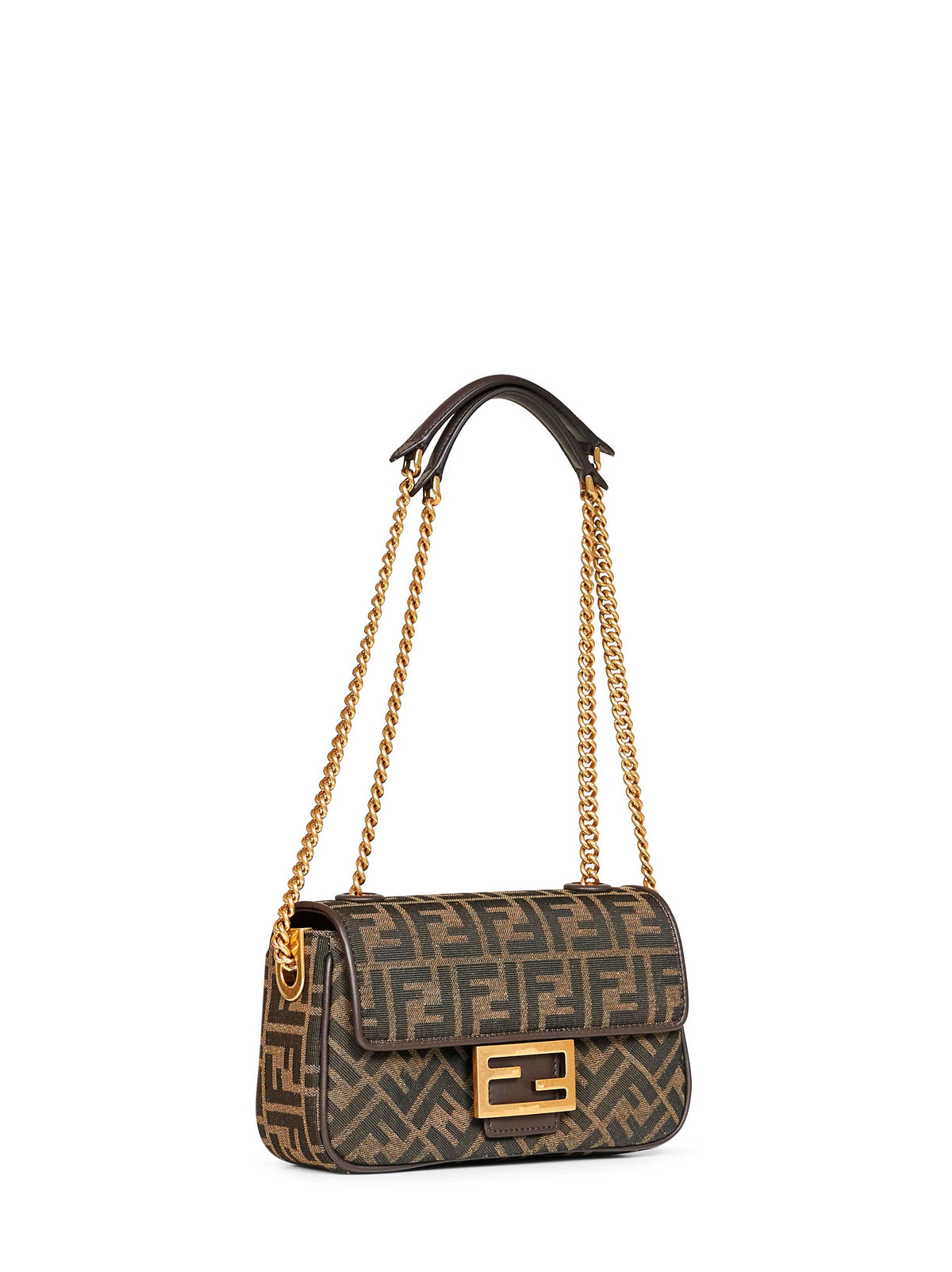 Fendi Women Brown Baguette Chain Midi Crossbody Bag