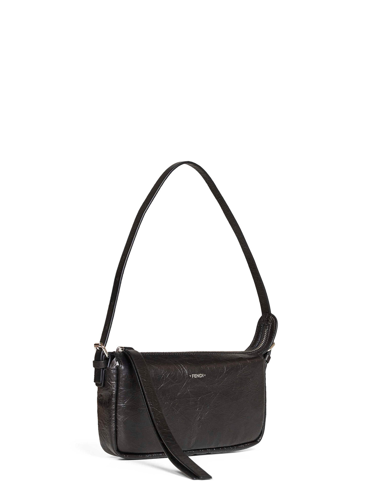 Fendi Women Black Zip Top Leather Shoulder Bag <Br/>