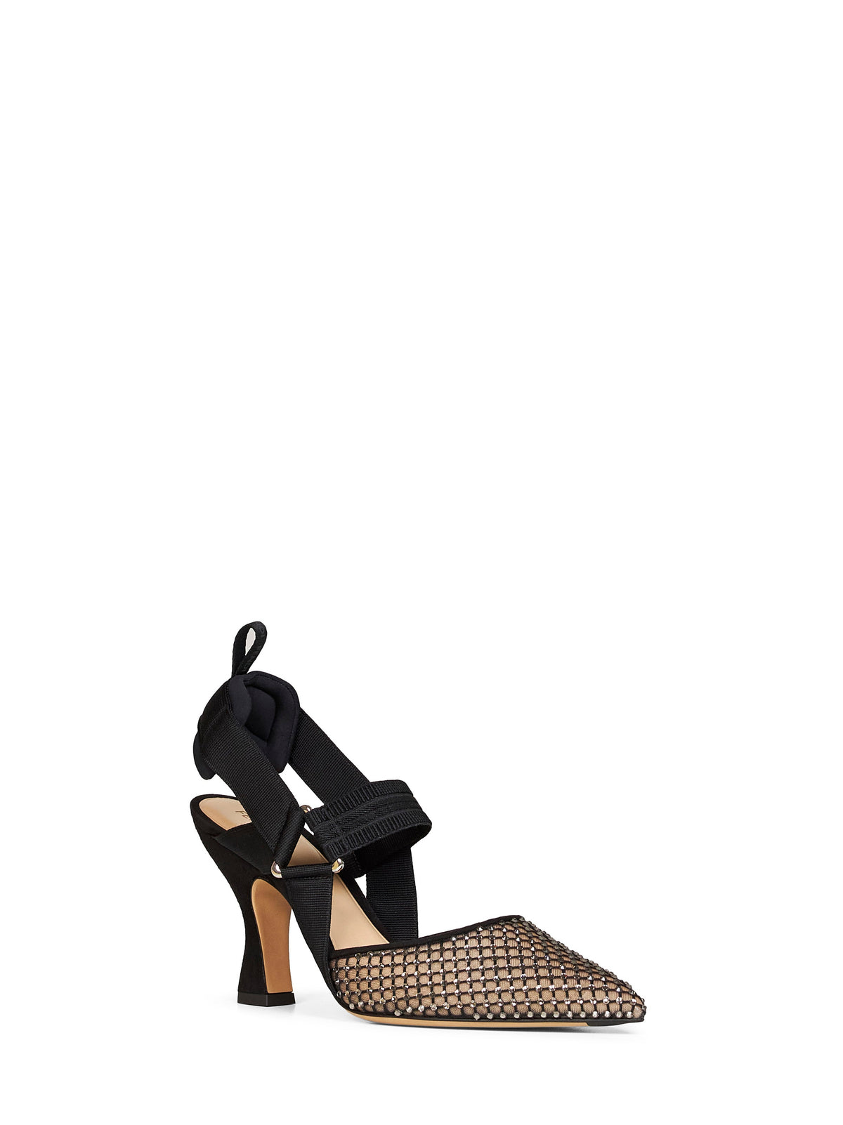 Fendi Women Black Mesh And Suede Colibrì Slingback Pumps