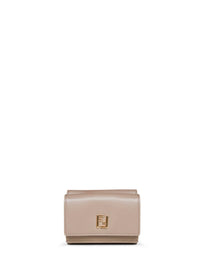 Fendi Women Taupe Grained Leather Mini Trifold Ff Wallet