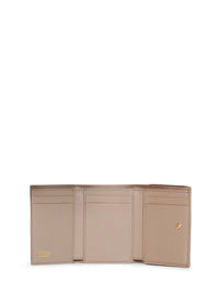 Fendi Women Taupe Grained Leather Mini Trifold Ff Wallet