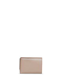 Fendi Women Taupe Grained Leather Mini Trifold Ff Wallet