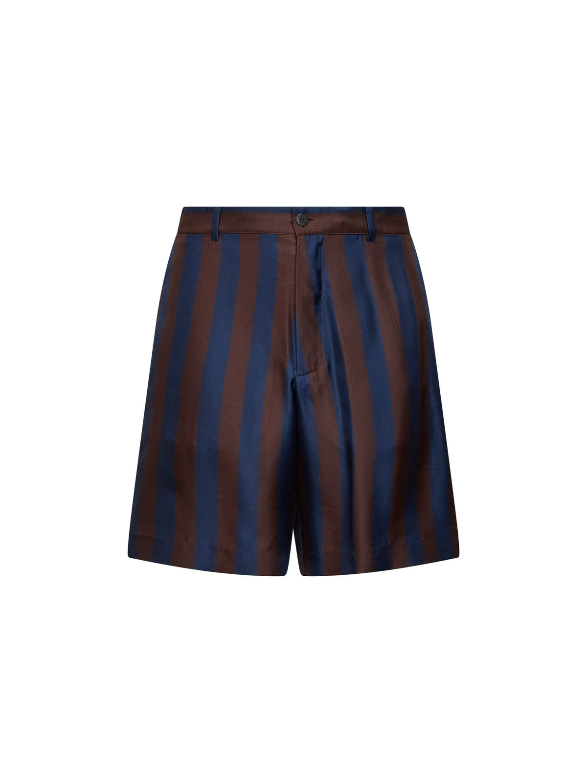 Fendi Men Brown And Navy Blue Pequin Silk Bermuda Shorts