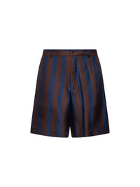 Fendi Men Brown And Navy Blue Pequin Silk Bermuda Shorts