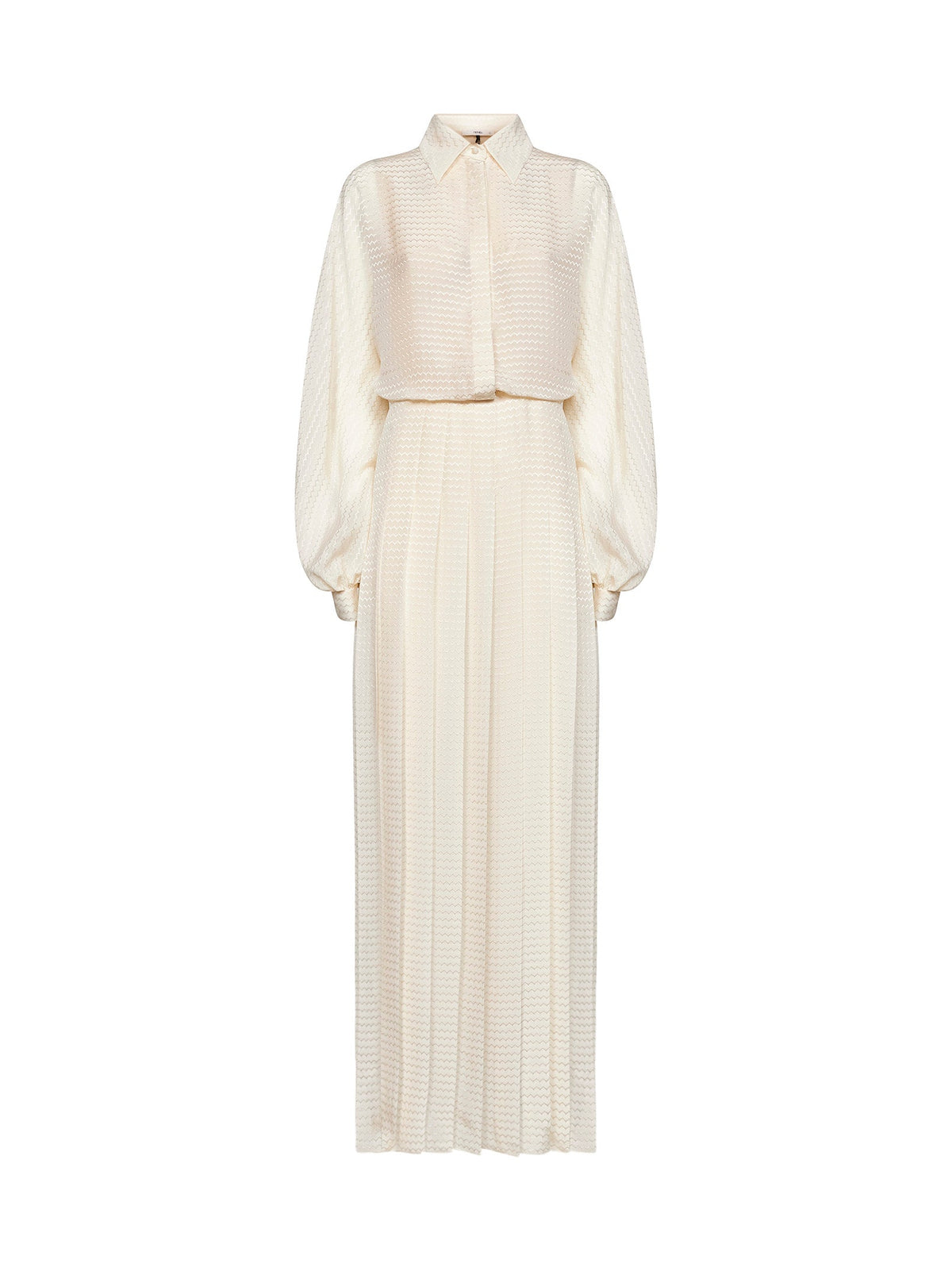 Fendi Women Ivory Silk Crêpe Jacquard Long Shirt Dress